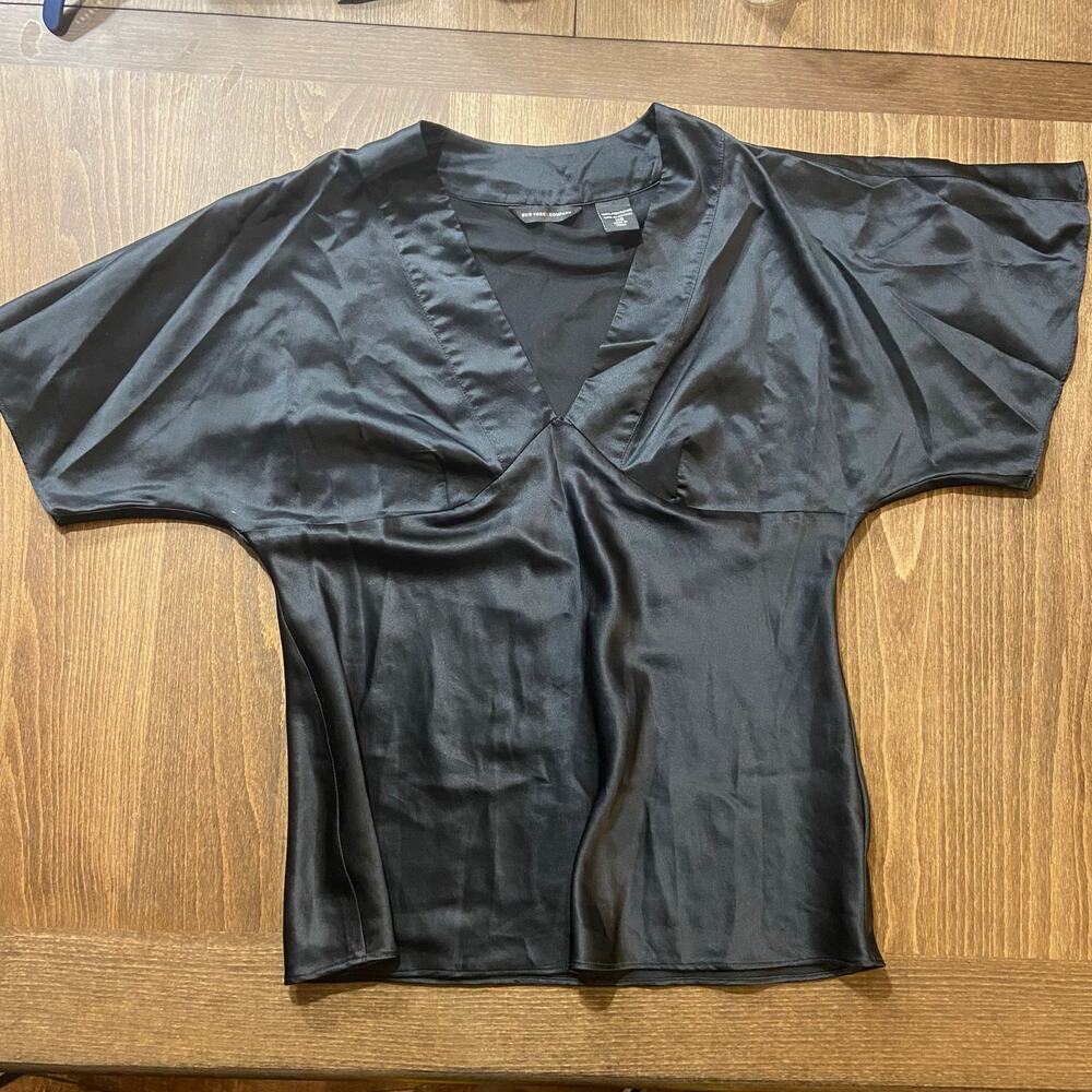 New York & Company Black V Neck Kimono Sleeve Blouse, Sz XS -- Vintage
